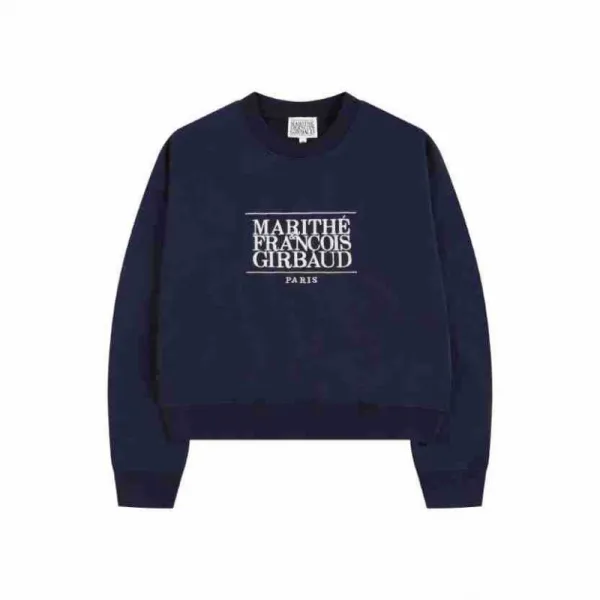 Marithé François Girbaud Navy Logo Print Hoodie - 1