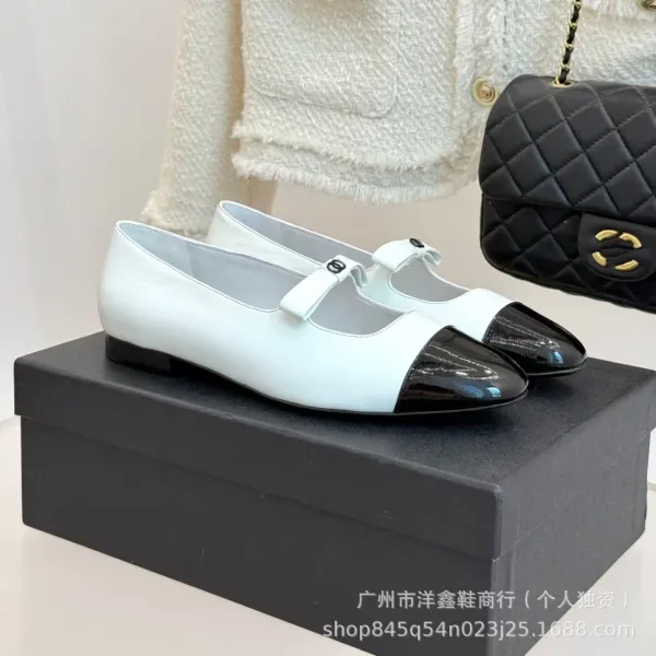 Chanel Mary Jane Flats Beige and Black Leather Shoes - 6