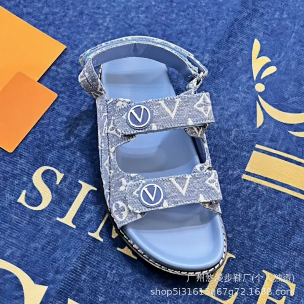 Louis Vuitton Monogram Denim Slide Sandals Light Blue - 12