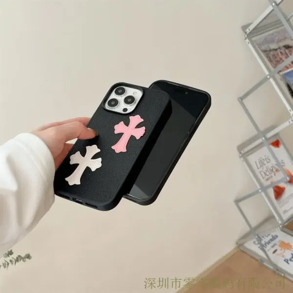 Saint Tears Cross Embroidered Leather Phone Case Black - 7