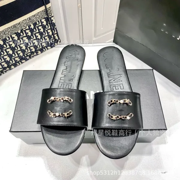 Chanel Tweed CC Logo Slide Sandals Black Multicolor - 5