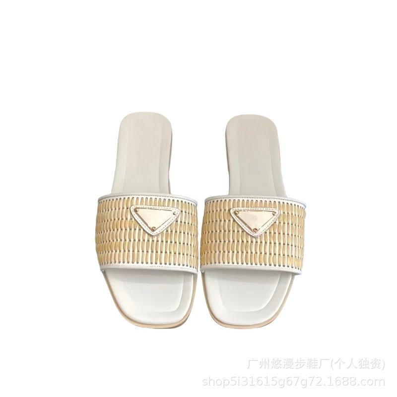 Unbranded Sandals Woven square-toe slide with triangle appliqué image 5