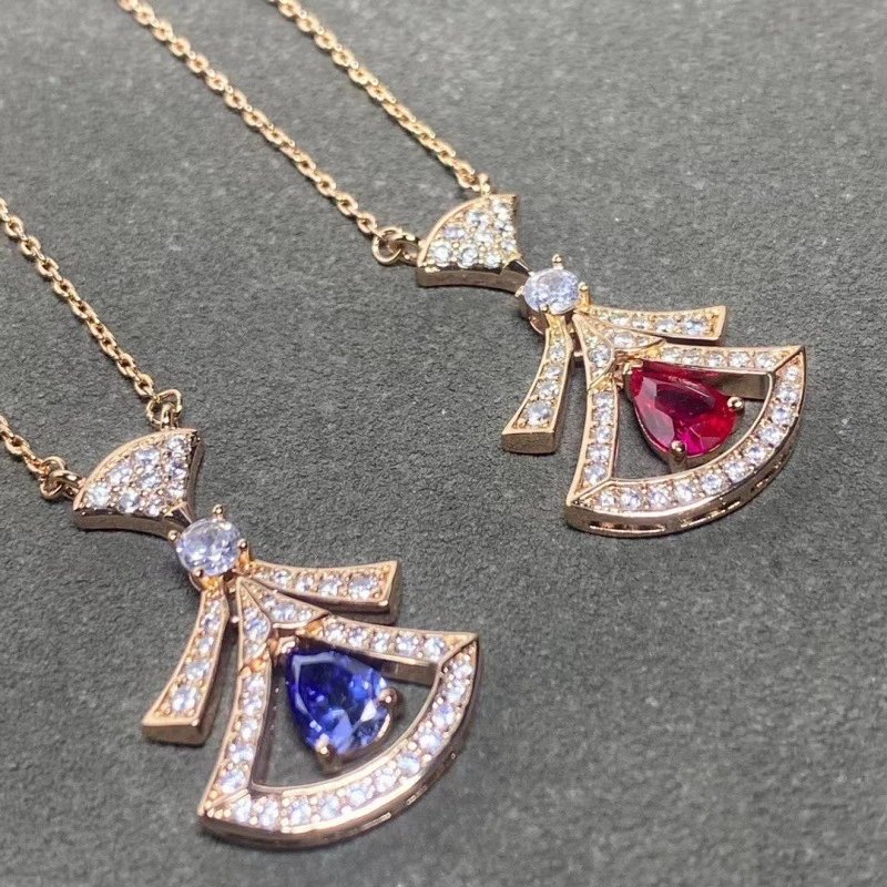 Elegant Fan-Shape Blue Gemstone Earrings with Pave Diamonds - 5