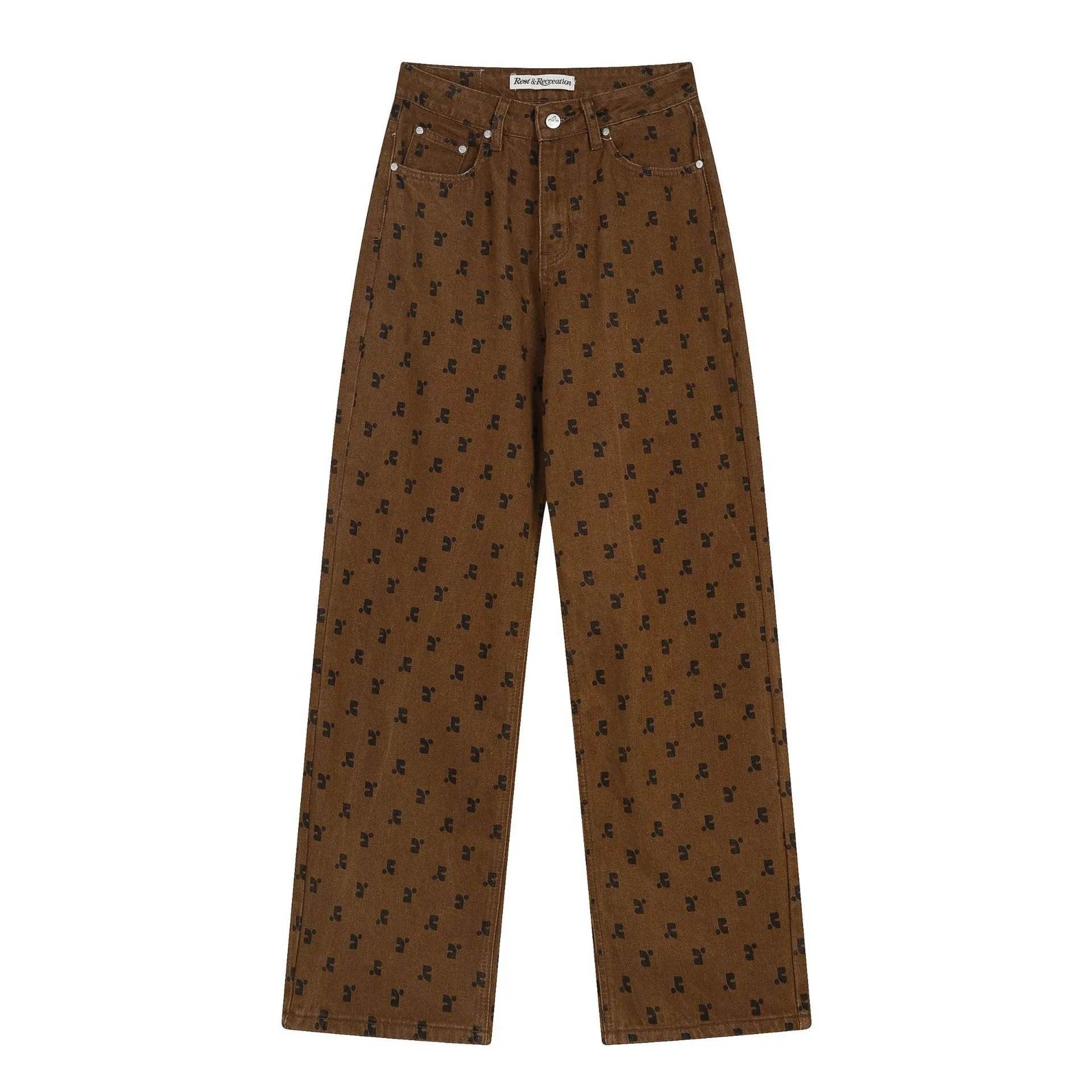 Gallery Dept. Printed Wide-Leg Jeans Brown - 10