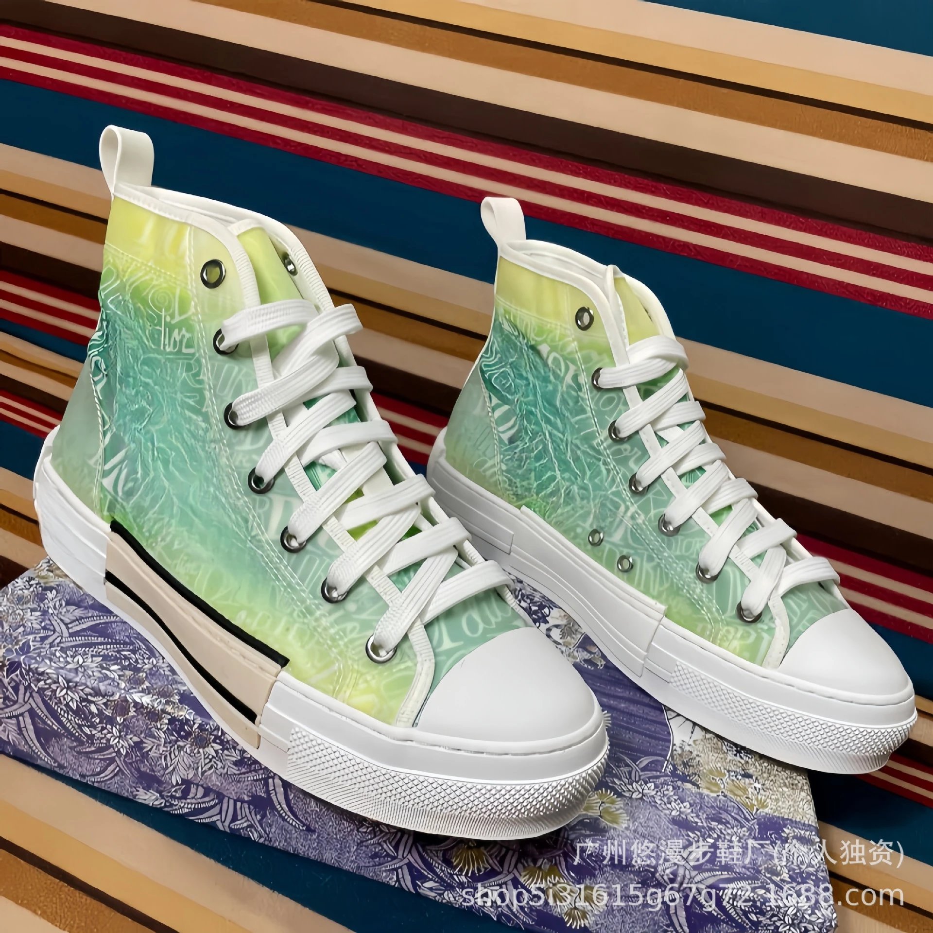Dior B23 High-Top Sneakers Green Gradient Print Sneakers