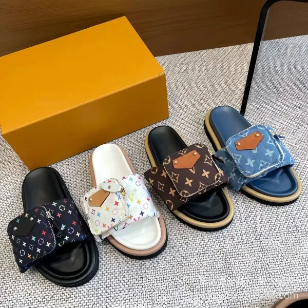 Louis Vuitton Monogram Denim Slide Sandals with Detachable Pouch in Blue - 2