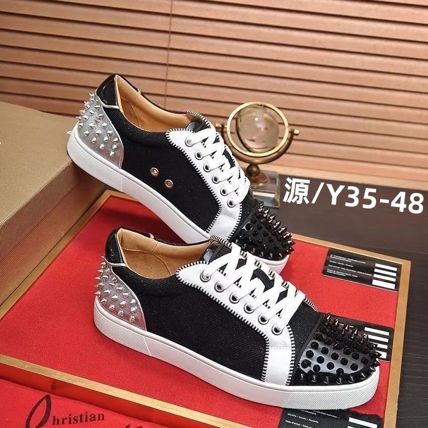 European Style Couple Shoes Rhinestone Red Sole Flats Trendy Breathable Studded Men's Genuine Leather Casual Shoes - findsindex.com