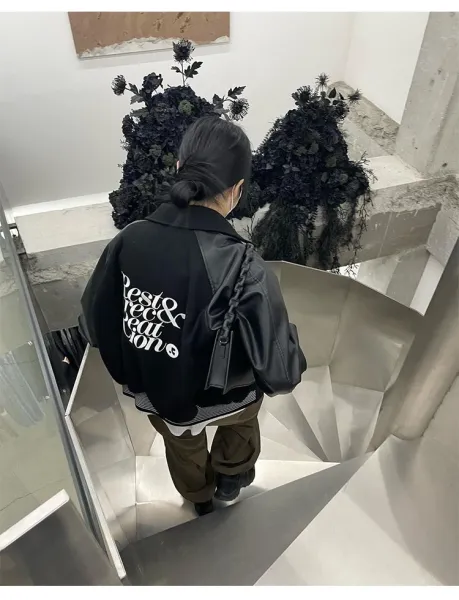 Saint Tears Rest & Recreation Brown Leather-Sleeve Varsity Jacket - 27
