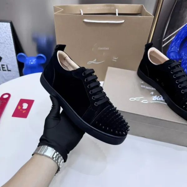 Christian Louboutin Louis Junior Spikes Black Velvet Sneakers - 1