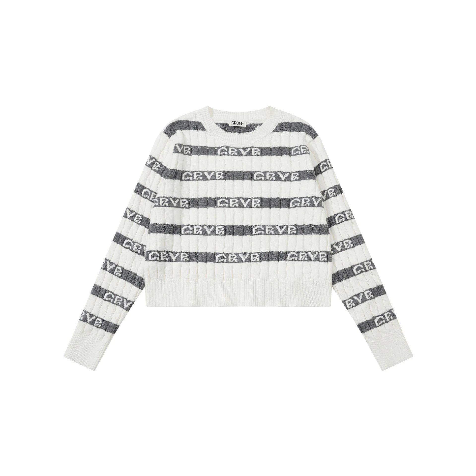 GRA Logo Stripe Ribbed Knit Sweater White/Gray - 9