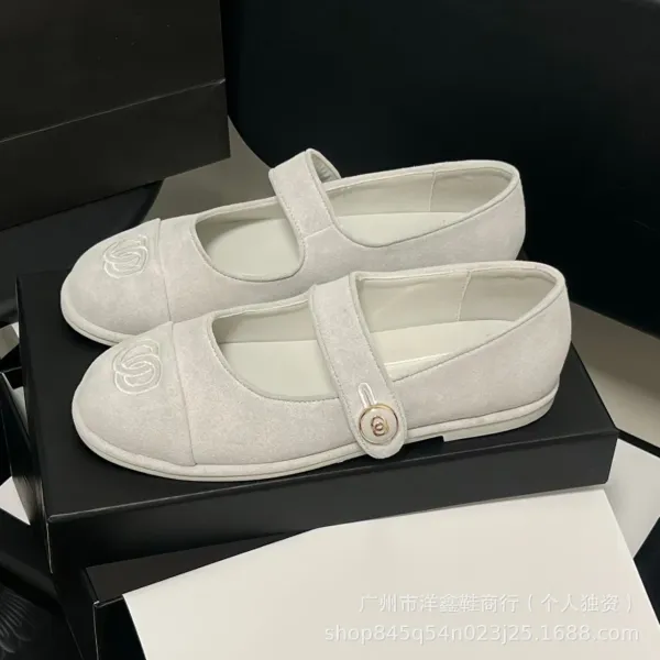 Chanel Mary Jane Flats Beige Suede with CC Logo Shoes - 10