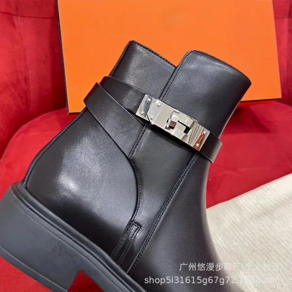 Hermès Chloé Boot Black Leather Ankle Boots - 3