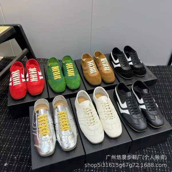 Design Retro Suede Sneakers Green with Yellow Laces Casual Shoes - 3