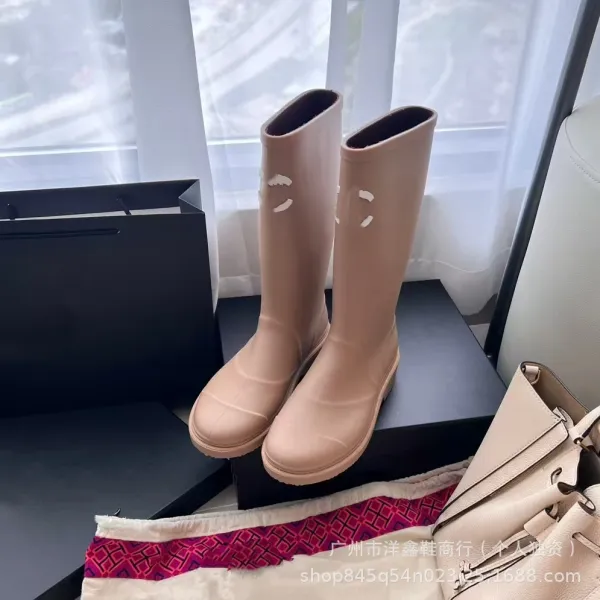 Chanel Rain Boots Black with CC Logo Rubber Knee-High Boots - 23