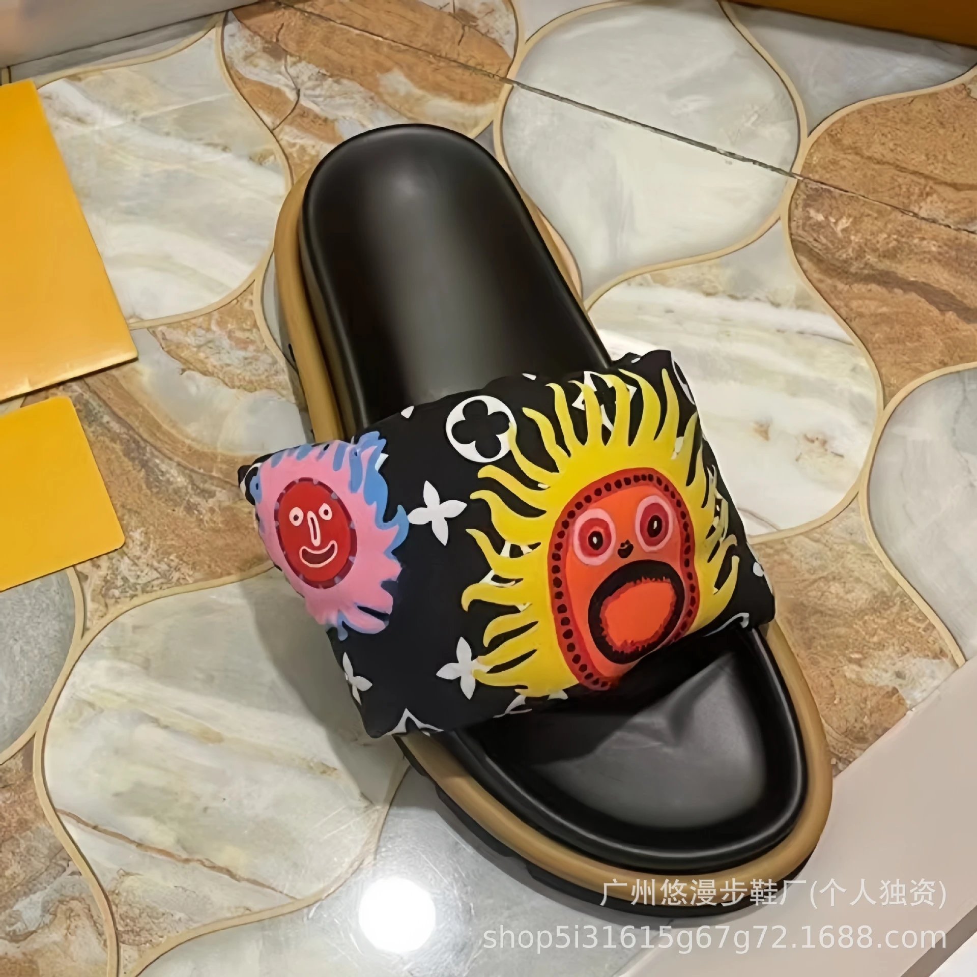 Louis Vuitton x Takashi Murakami Monogram Sun & Flower Slide Sandals