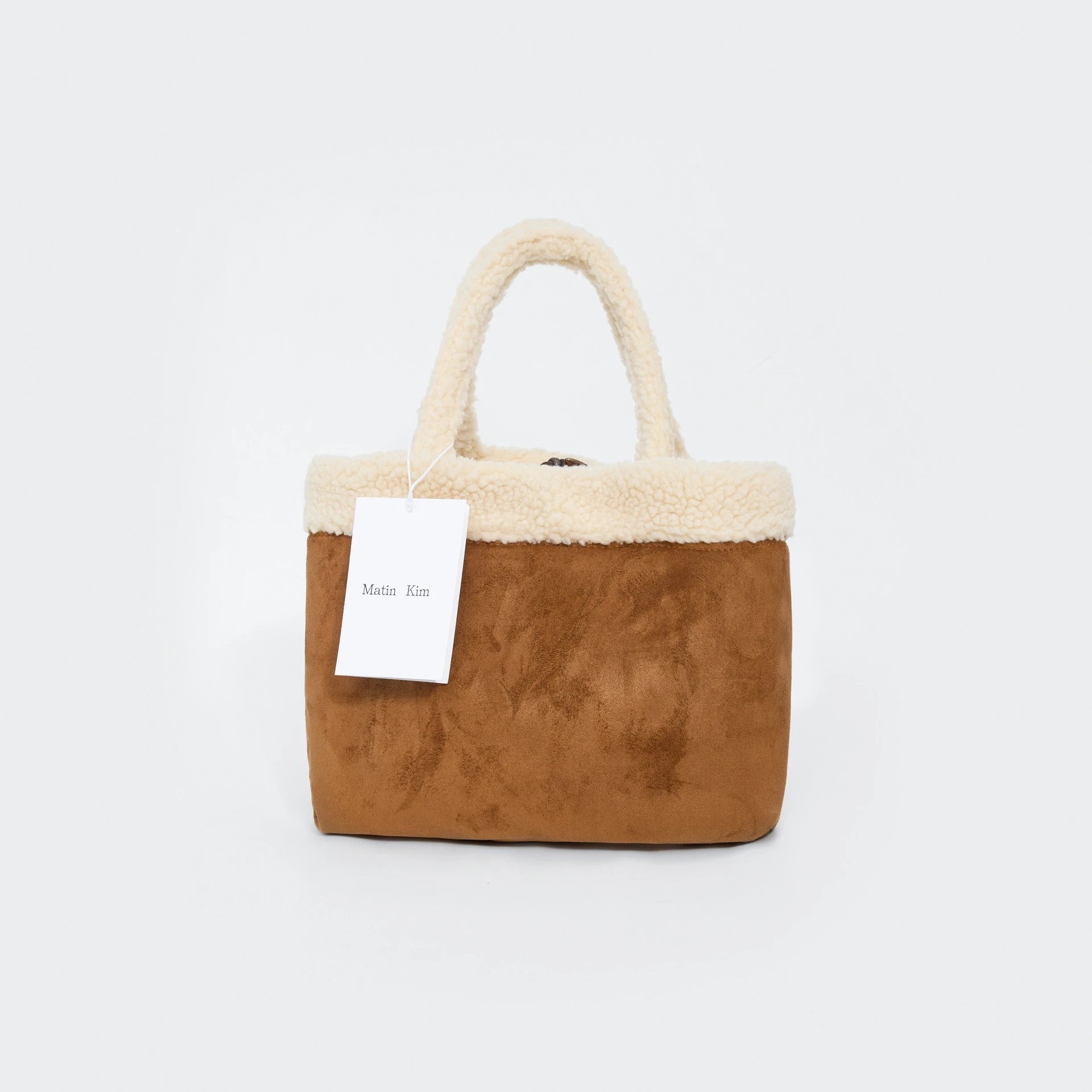 Matin Kim Shearling-Trimmed Suede Tote Bag Brown - 9