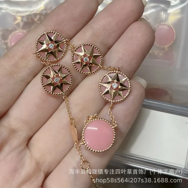 Four-Leaf Clover Star Charm Bracelet Pink Gold-Tone Jewelry - 5