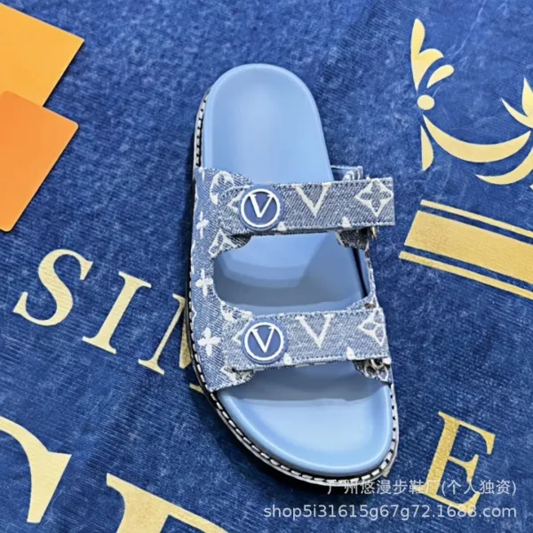 Louis Vuitton Monogram Denim Slide Sandals Light Blue - 20