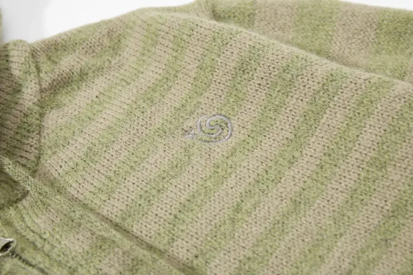 Design Striped Cropped Hoodie in Sage Green and Beige - 12