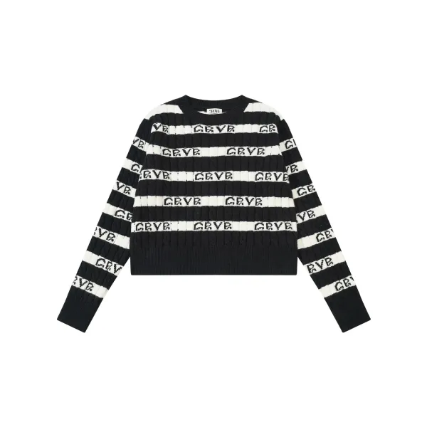 GRA Logo Stripe Ribbed Knit Sweater White/Gray - 7