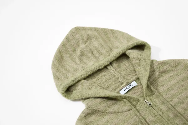 Design Striped Cropped Hoodie in Sage Green and Beige - 9