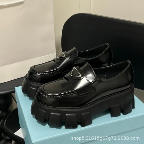 Prada Triangle Logo Loafer Black Leather Shoes - 2