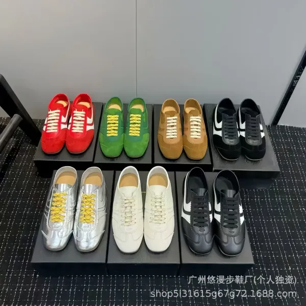 Design Retro Suede Sneakers Green with Yellow Laces Casual Shoes - 2