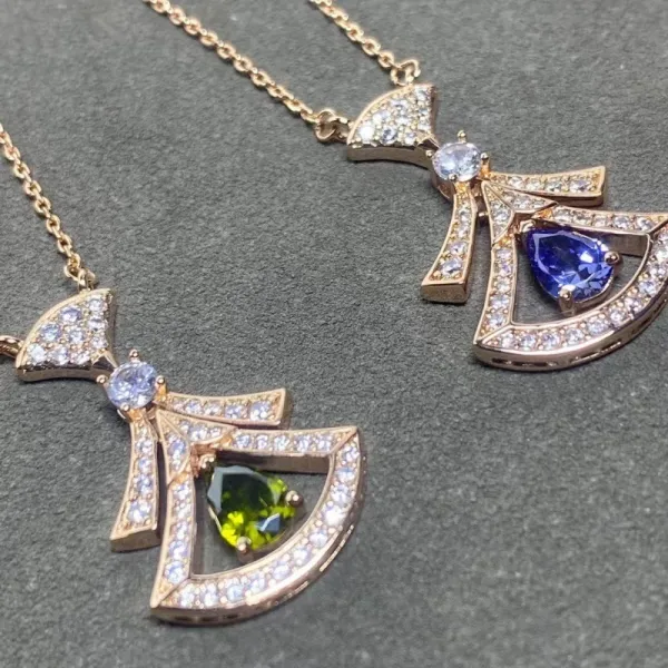 Elegant Fan-Shape Blue Gemstone Earrings with Pave Diamonds - 3