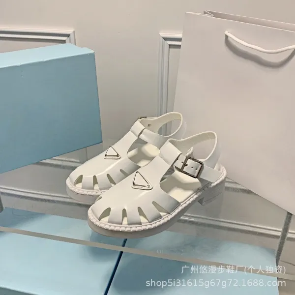 Prada Triangular Logo T-Strap Sandals Black - 4