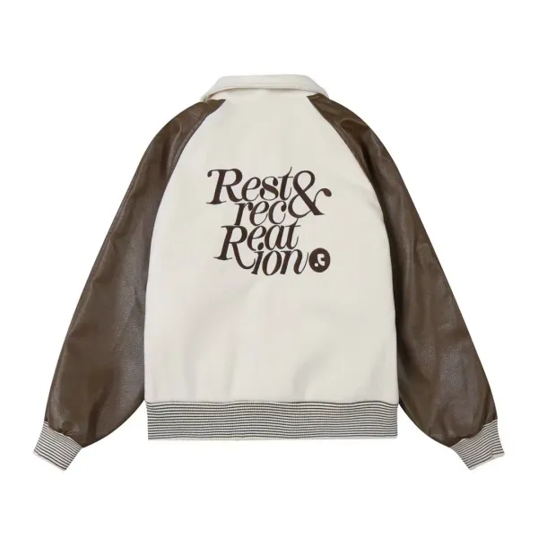 Saint Tears Rest & Recreation Brown Leather-Sleeve Varsity Jacket - 11