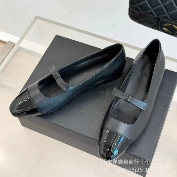 Chanel Mary Jane Flats Beige and Black Leather Shoes - 11
