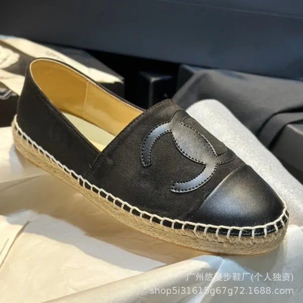 Chanel CC Logo Quilted Espadrille Loafers Black and White - 23