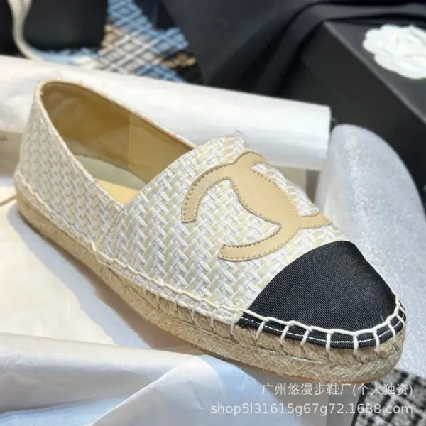 Chanel CC Logo Quilted Espadrille Loafers Black and White - 26