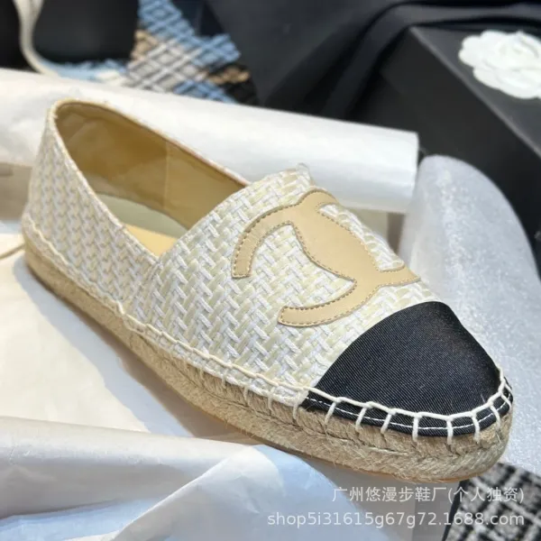 Chanel CC Logo Quilted Espadrille Loafers Black and White - 30