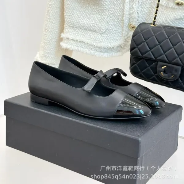 Chanel Mary Jane Flats Beige and Black Leather Shoes - 13