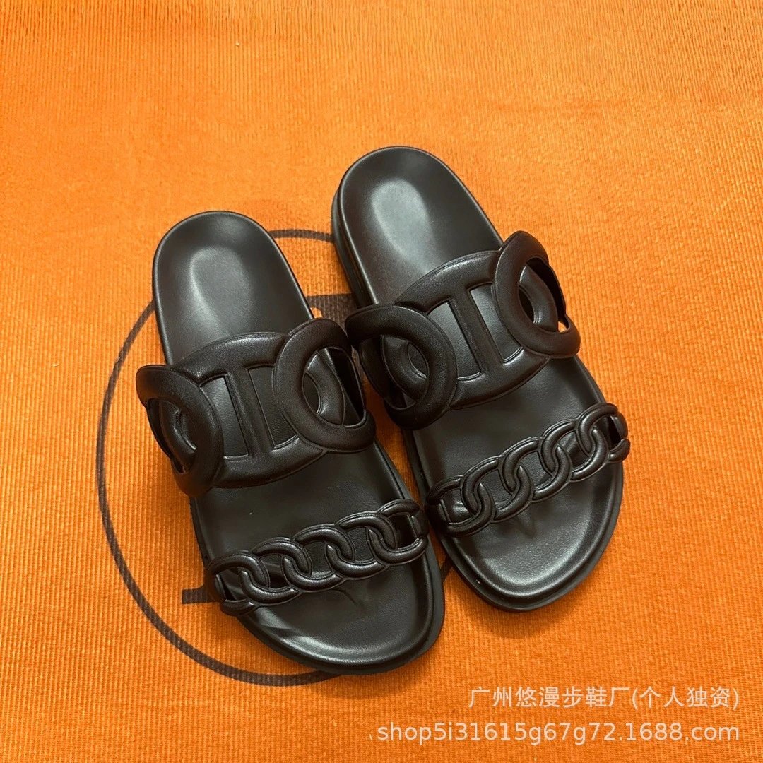 Dior Diorama Chain Slide Sandals Black