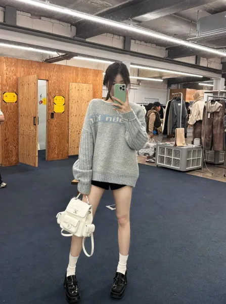 Maison Kitsuné Logo Knit Sweater Gray - 37