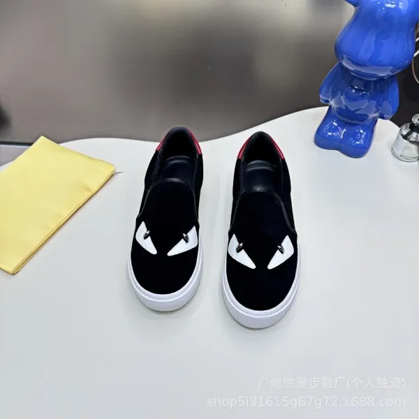 Fendi Monster Eye Slip-On Sneakers Black Yellow Canvas Shoes - 3