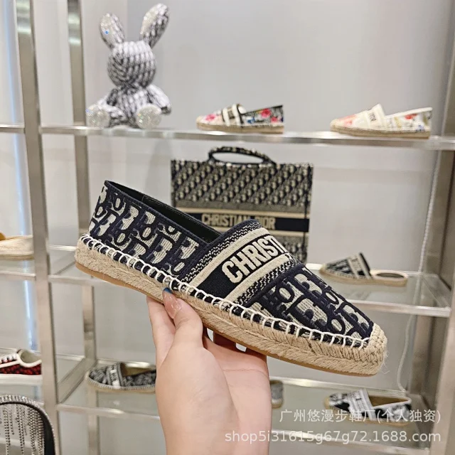 Dior Casual Shoes Canvas Espadrille Slip-On Flats with Braided Jute Soles product detail image 1
