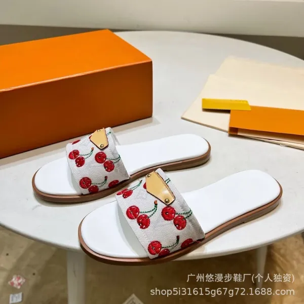 Louis Vuitton Cherry Print Slide Sandals Black - 4