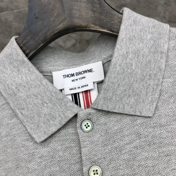 Thom Browne Classic Four-Bar Stripe Gray Polo - 27