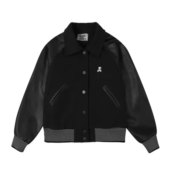Saint Tears Rest & Recreation Brown Leather-Sleeve Varsity Jacket - 4