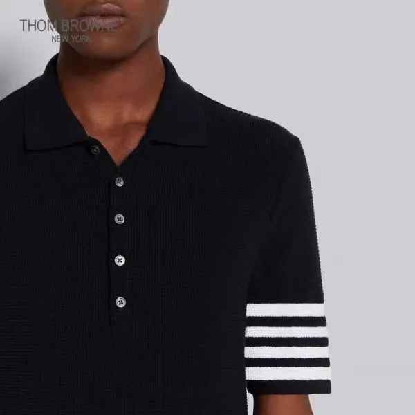 Thom Browne Classic Four-Bar Stripe Gray Knit Polo - 5