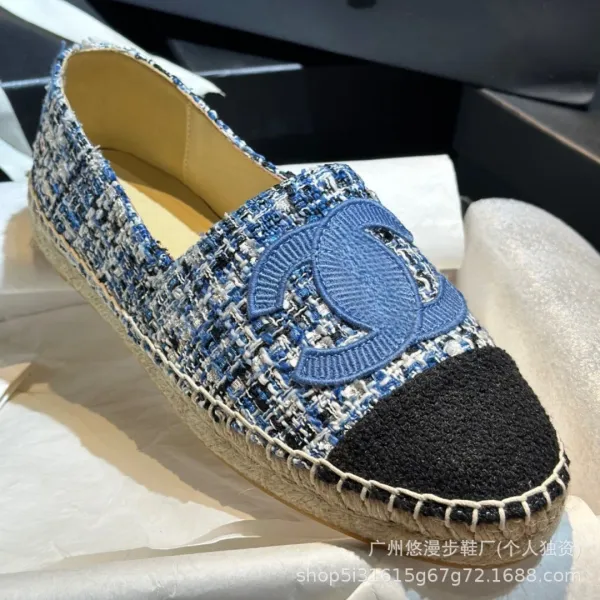 Chanel CC Logo Quilted Espadrille Loafers Black and White - 19