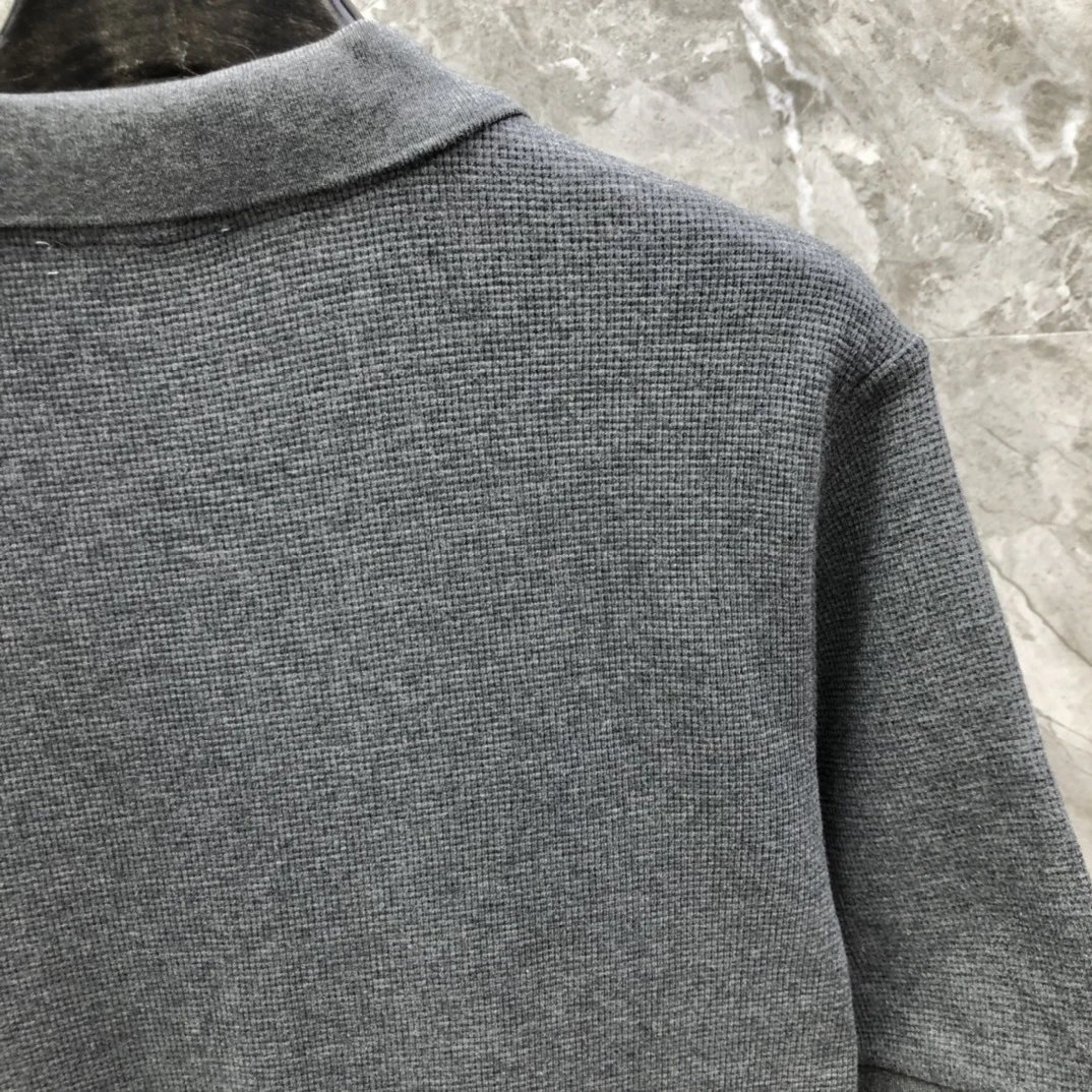 Thom Browne Classic Four-Bar Stripe Gray Knit Polo - 21