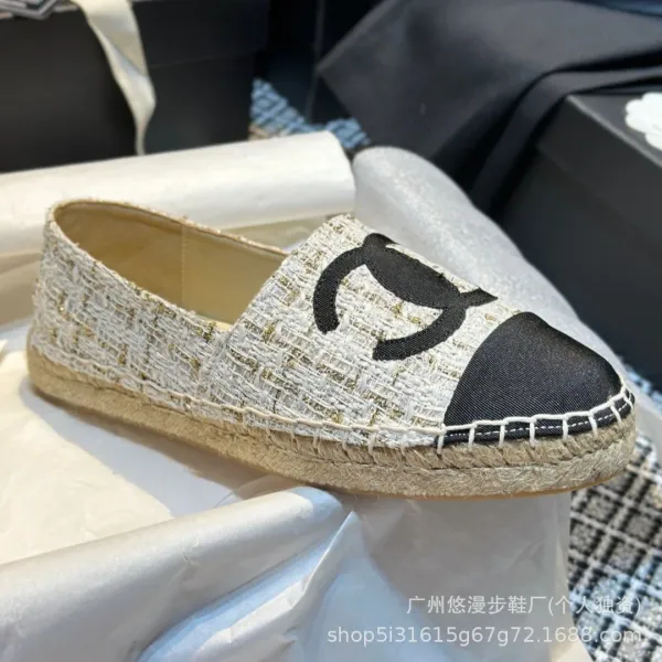 Chanel CC Logo Quilted Espadrille Loafers Black and White - 33