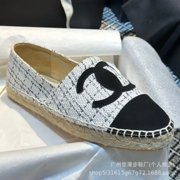 Chanel CC Logo Quilted Espadrille Loafers Black and White - 36