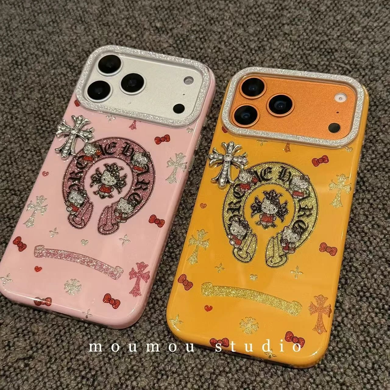 Hello Kitty x Chrome Hearts Inspired Custom Phone Case Orange Glitter Phone-Case - 2