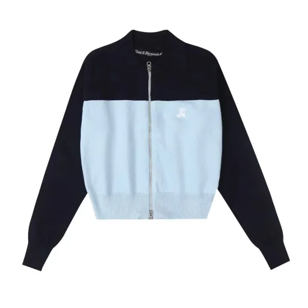 Rest & Recreation Color-Block Knit Zip-Up Jacket Navy and Light Blue - 6