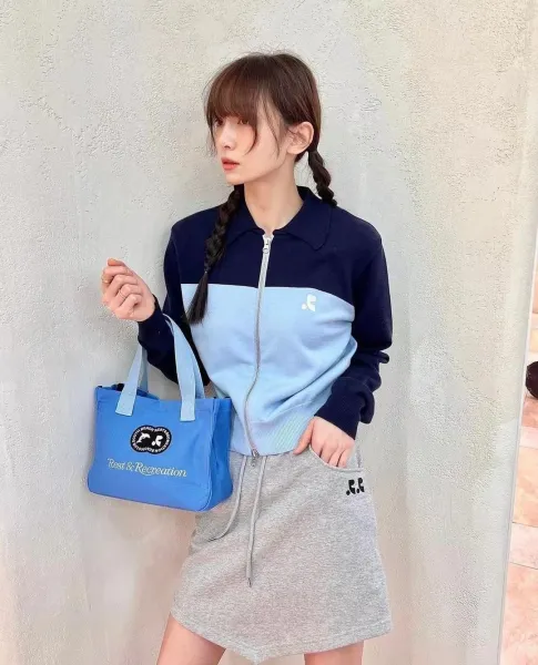 Rest & Recreation Color-Block Knit Zip-Up Jacket Navy and Light Blue - 17